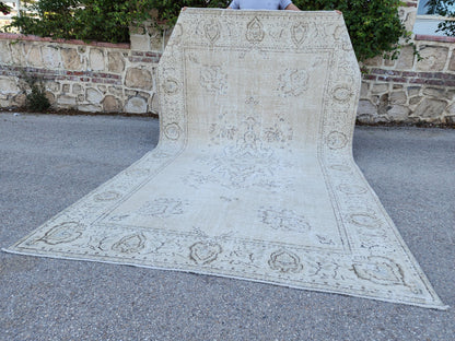 Neutral 6x10 Area Rug, Home Rustic Decor, Turkish Beige Wool Hand Made