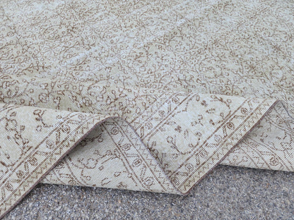 Neutral Vintage Area Rug 6x10, Hand Knotted, Turkish Hand Woven, Beige And Green