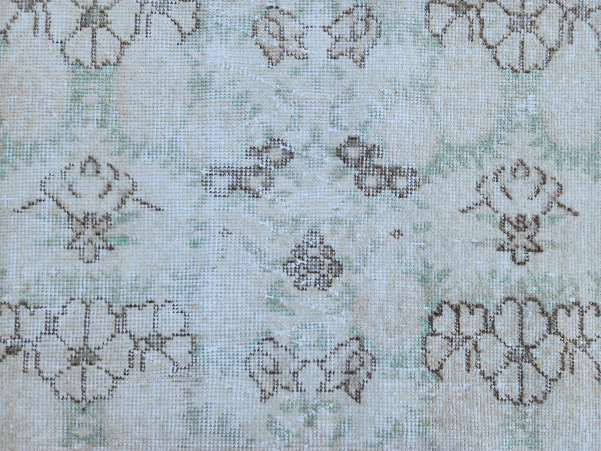 Handwoven Turkish Oushak Rug 4x6: Green Wool & Cotton Vintage Rug