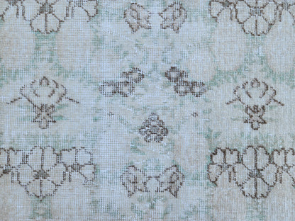 Handwoven Turkish Oushak Rug 4x6: Green Wool & Cotton Vintage Rug