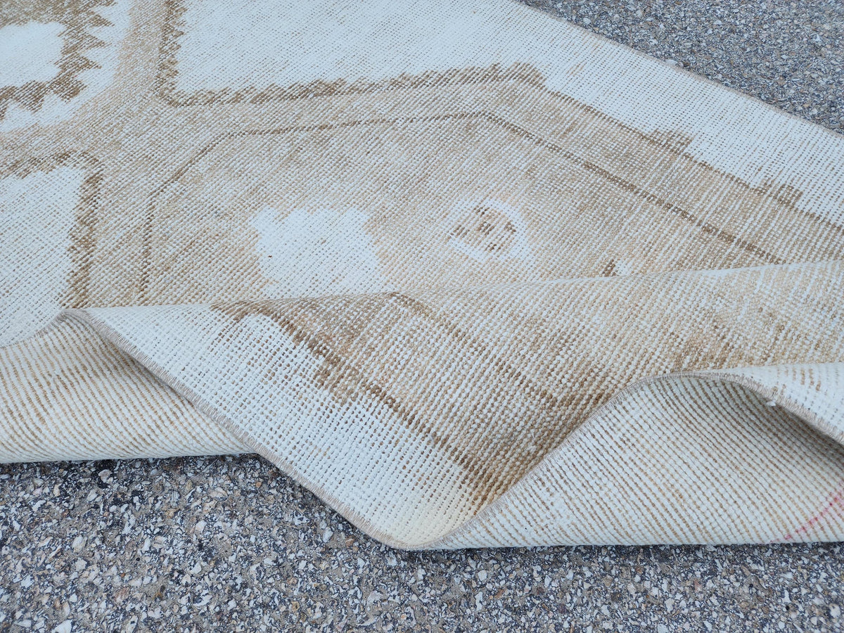 3x13 Neutral Turkish Runner Rug: Beige Rustic Hallway Decor