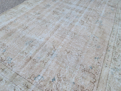 Beige Turkish Wool Rug 7x10: Handwoven Oushak Oriental Rug
