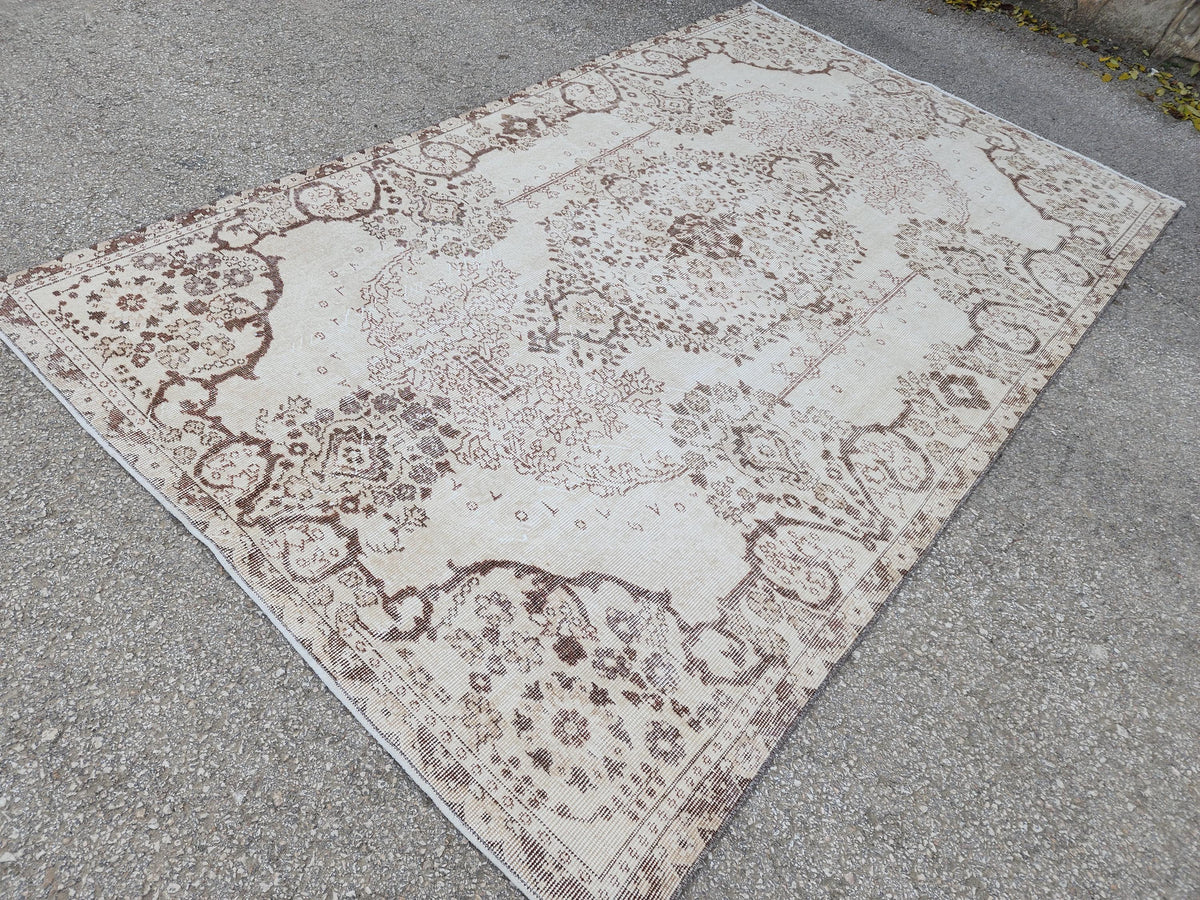 Oushak Neutral Rug 6x9: Hand Knotted Rustic Rug, Farmhouse Boho Decor