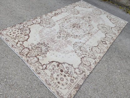 Oushak Neutral Rug 6x9: Hand Knotted Rustic Rug, Farmhouse Boho Decor