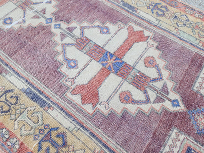 4x9 Turkish Area Rug, Hand Knotted Turkish Runner, Wool Boho Hallway Decor