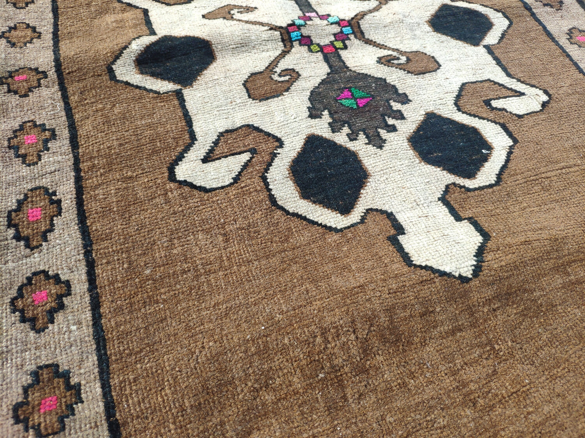 Handwoven Wool Kars Vintage Rug: Bohemian Brown Accent Rug (2.03x3.51)