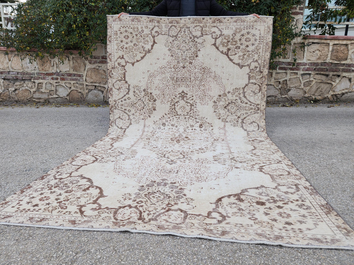 Oushak Neutral Rug 6x9: Hand Knotted Rustic Rug, Farmhouse Boho Decor