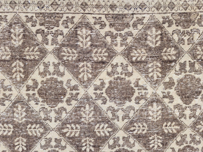 3x7 Vintage Area Rug, Brown Geometric Design Carpet, Hand Made Turkish Wool