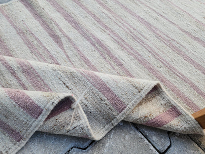 Soft Neutral Turkish Kilim Runner Rug: 2.7x11 Handwoven Wool