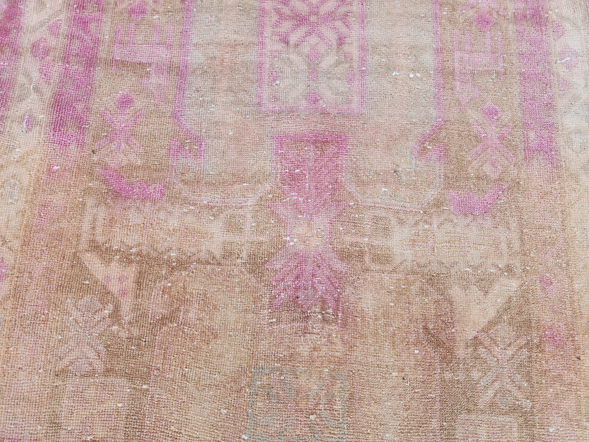3x11 Pink Wool Turkish Runner Rug: Hand Knotted Bohemian Hallway Decor