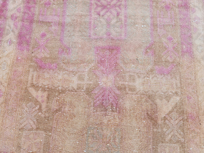 3x11 Pink Wool Turkish Runner Rug: Hand Knotted Bohemian Hallway Decor