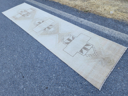 Boho Neutral Rug 2x11, Oriental Hallway Decor, Rustic Up Cycled Wool Runner, Gift For Her