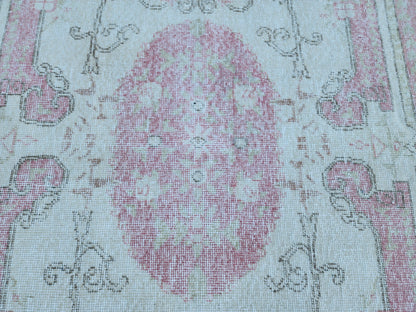 Handwoven Turkish Isparta Oushak Rug 4x7: Pink Wool Oriental Rug