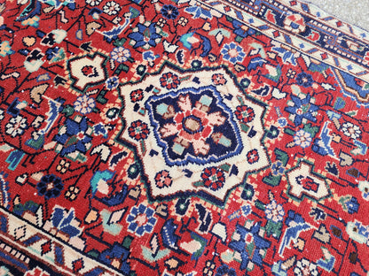Antique Wool Runner Rug 3x9: Handcrafted Red Ann Blue Color, Farmhouse Decor