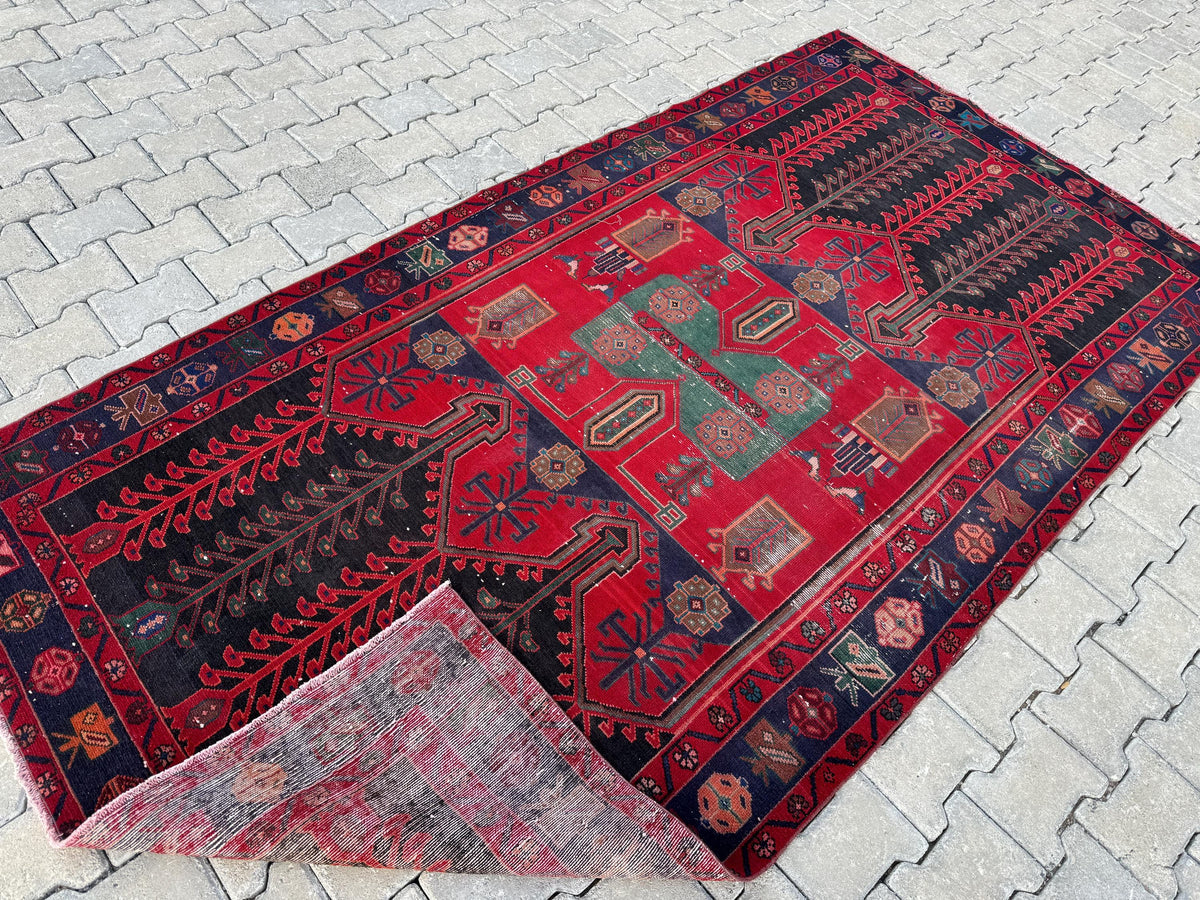 Handwoven Wool Area Rug 5x9: Red Bohemian Oriental Rug
