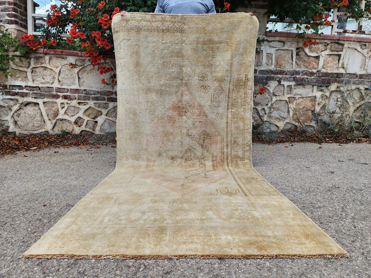 4x7 Neutral Wool Rug, Turkish Wool Anatolian Hand Made, Home Kitchen and Entryway Decor