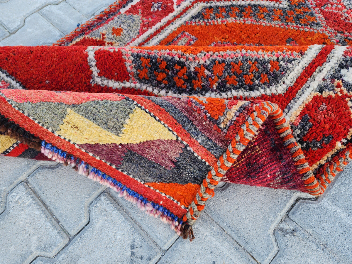 Vintage Herki Wool Runner Rug 3x11: Bohemian Hallway Rug