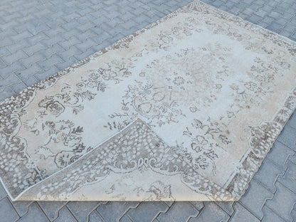 Neutral Wool Rug 6x9, Oriental Turkish Hand Made, Bed Room Decor