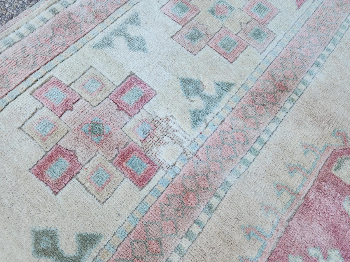 Neutral Wool Rug 6x8, Living Room Soft Design, Turkish Hand Made Vintage Carpet