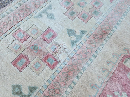 Neutral Wool Rug 6x8, Living Room Soft Design, Turkish Hand Made Vintage Carpet
