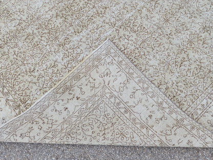 Neutral Vintage Area Rug 6x10, Hand Knotted, Turkish Hand Woven, Beige And Green