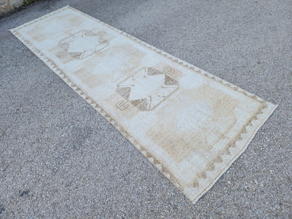 Neutral Wool Runner Rug 3x11: Hand Made Oriental Hallway Decor, Up Cycled Wool