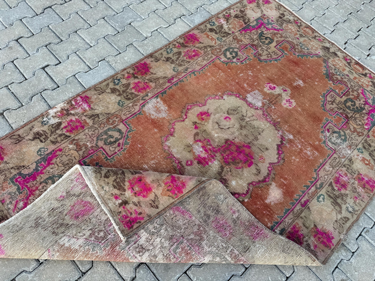 4x7 Handwoven Turkish Oushak Wool Rug: Boho Farmhouse Decor