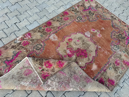 4x7 Handwoven Turkish Oushak Wool Rug: Boho Farmhouse Decor