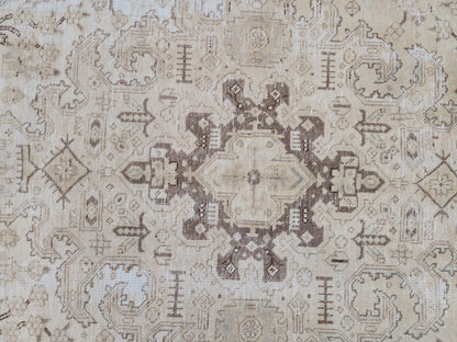 8x12 Neutral Heriz Area Rug, Hand Knotted Up Cycled Wool, Living Room Bohemian Decor