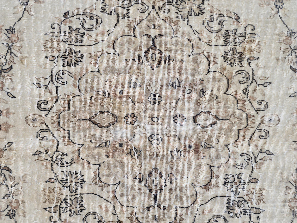 6x9 Hand Made Oushak Rug: Beige and Brown, Rustic Decor, Turkish Wool Rug