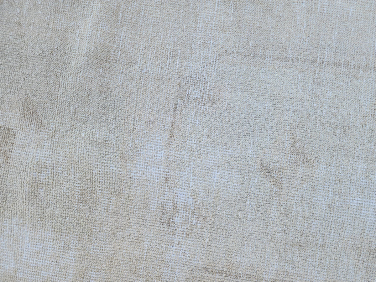 Muted Turkish Runner Rug 3x11, Farmhouse Decor, Neutral Hand Knotted Beige and White