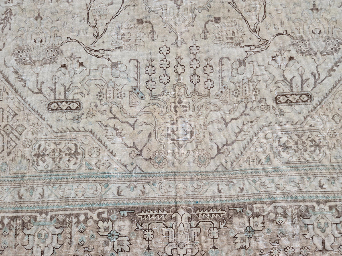 8x12 Neutral Heriz Area Rug, Hand Knotted Up Cycled Wool, Living Room Bohemian Decor