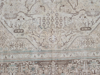 8x12 Neutral Heriz Area Rug, Hand Knotted Up Cycled Wool, Living Room Bohemian Decor