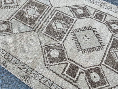 Vintage Turkish Wool Runner Rug: 3x13 Brown Oriental Rug