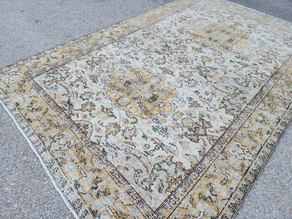 6x9 Oushak Rug: Handwoven Turkish Wool Rug, Neutral Floral Design