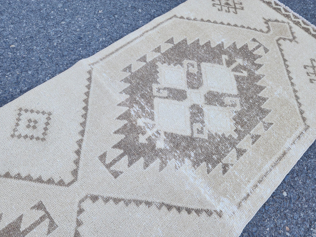 Neutral Runner Rug 2.7x12.7 ft, Oriental Living Room Decor, Hallway Boho Decor, Gift For Mom