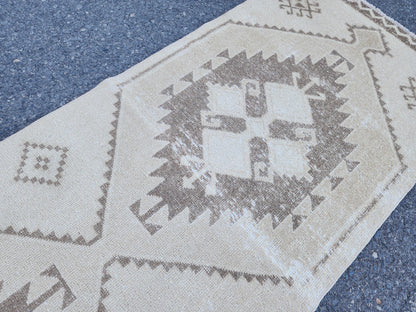 Neutral Runner Rug 2.7x12.7 ft, Oriental Living Room Decor, Hallway Boho Decor, Gift For Mom
