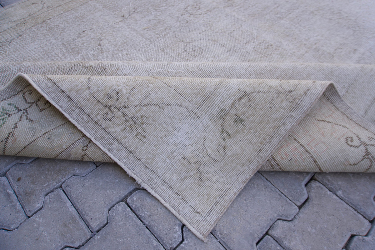 Neutral Area Rug 7x10, Beige Wool Hand Made, Turkish Carpet For Home Decor