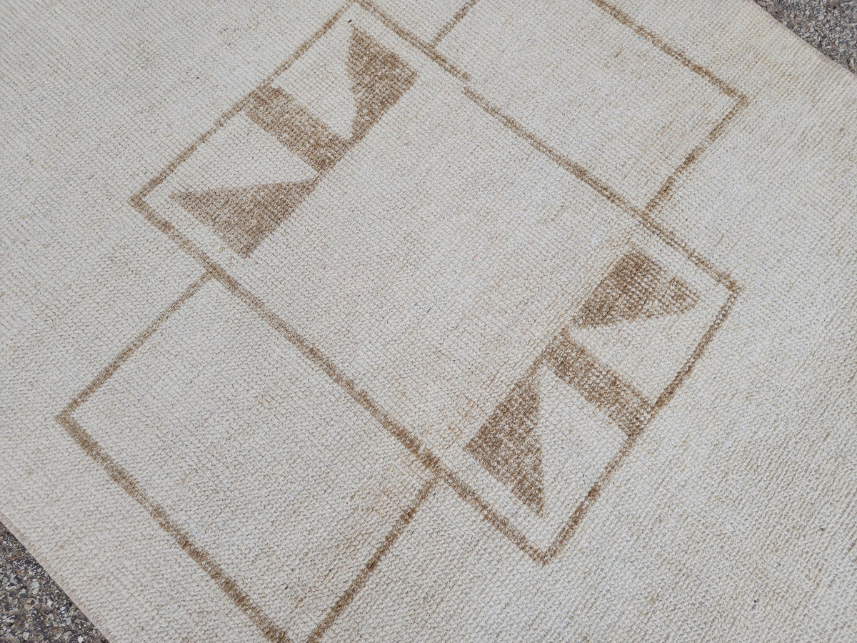 3x12 Muted  Runner Rug: Geometric Turkish Hand Woven, Up Cycled Wool