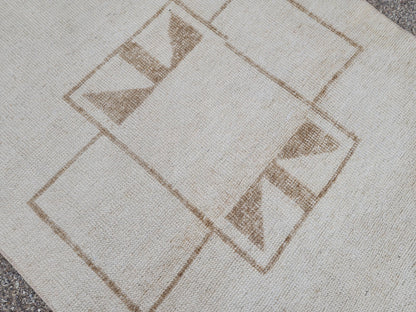 3x12 Muted  Runner Rug: Geometric Turkish Hand Woven, Up Cycled Wool