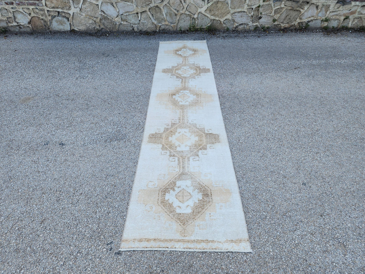 3x12 Neutral Runner Rug, Hallway Bohemian Decor, Up Cycled Wool