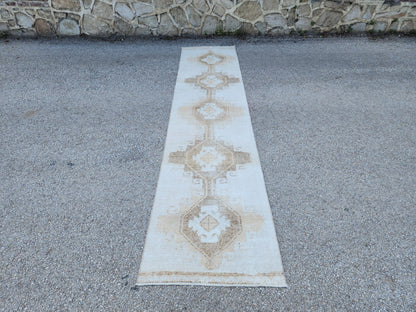 3x12 Neutral Runner Rug, Hallway Bohemian Decor, Up Cycled Wool