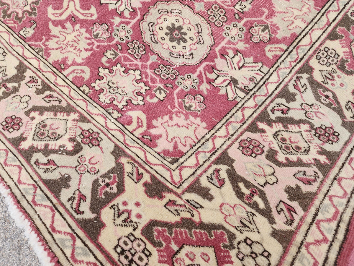 6x8 Turkish Hand Made Rug, Bohemian Rustic Decor, Oushak Red Wool Carpet