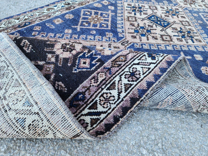 3x9 Antique Navy Blue Runner: Hand Knotted, Hallway Authentic Decor