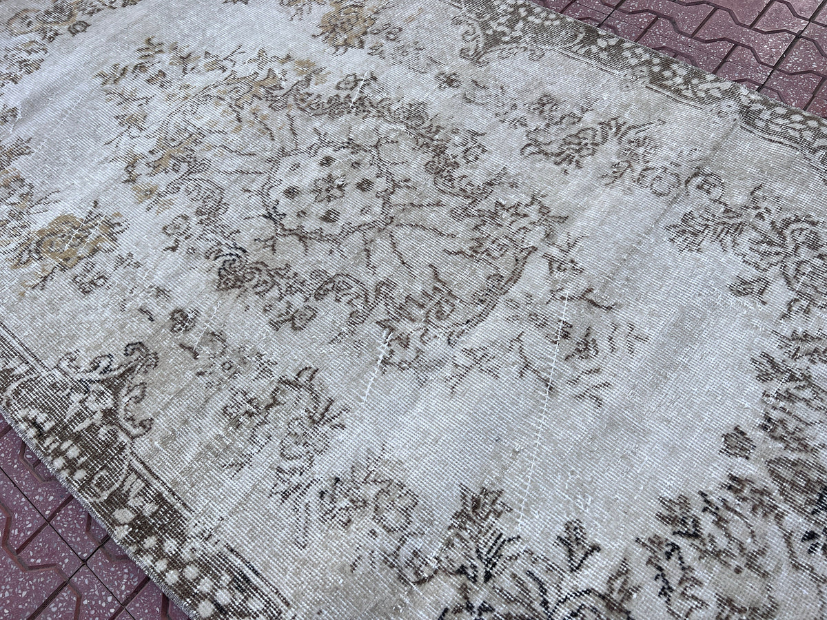 Handwoven Turkish Oushak Rug: Wool & Cotton Blend, Neutral Decor (4x7)