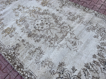 Handwoven Turkish Oushak Rug: Wool & Cotton Blend, Neutral Decor (4x7)
