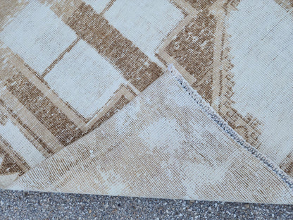3x12 Neutral Runner Rug, Geometric Turkish Hand Made Design, Beige and White