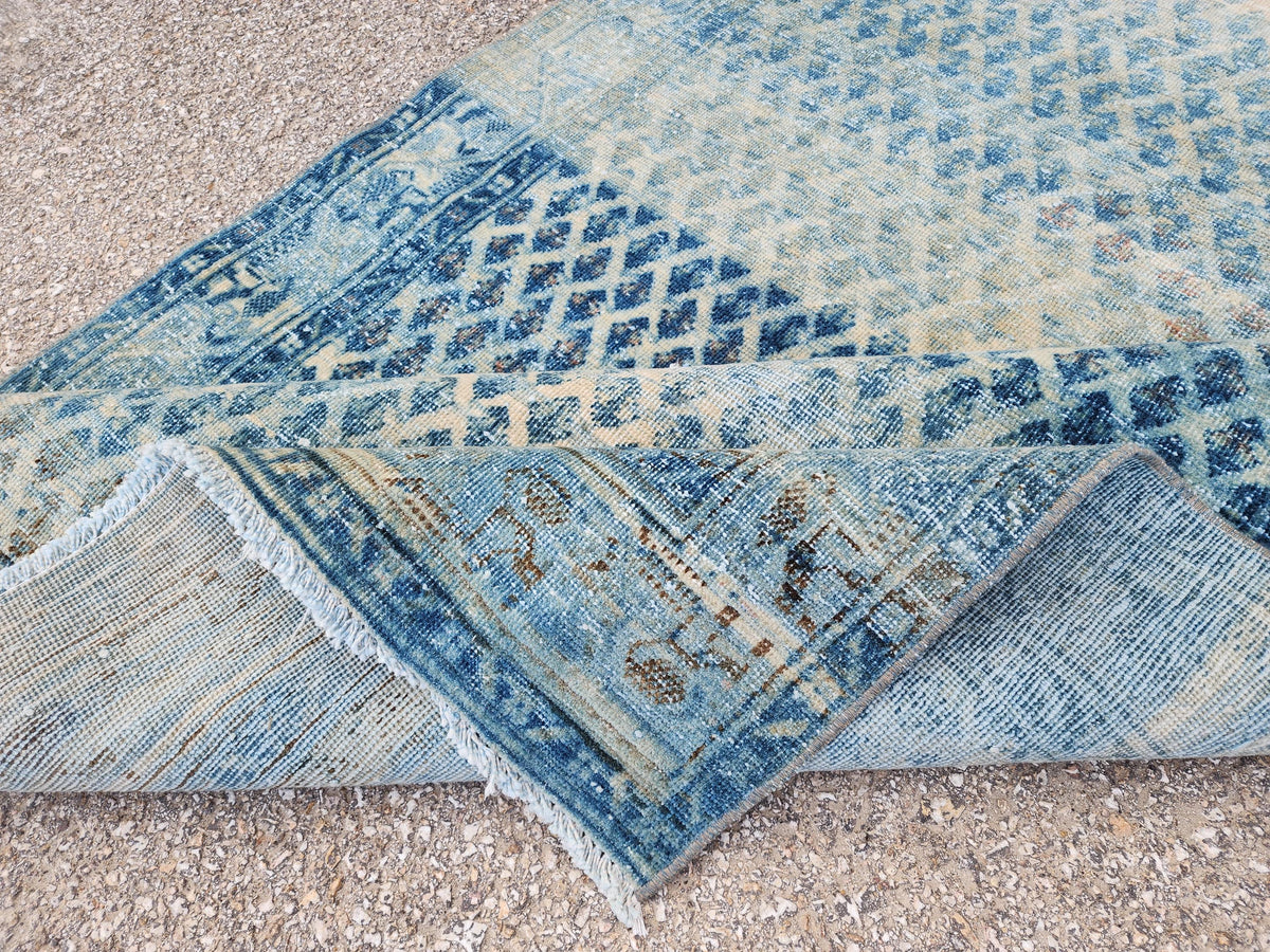 Handwoven Turkish Wool Rug 4x7: Blue Rustic Farmhouse Decor