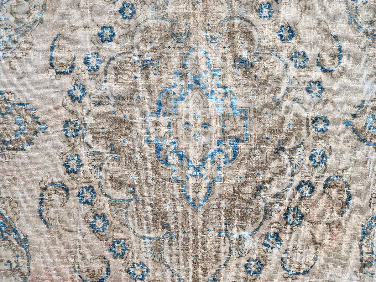 6x10 Turkish Area Rug, Beige and Blue Color, Dining Room Wool Hand Knotted Decor