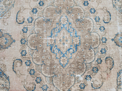 6x10 Turkish Area Rug, Beige and Blue Color, Dining Room Wool Hand Knotted Decor